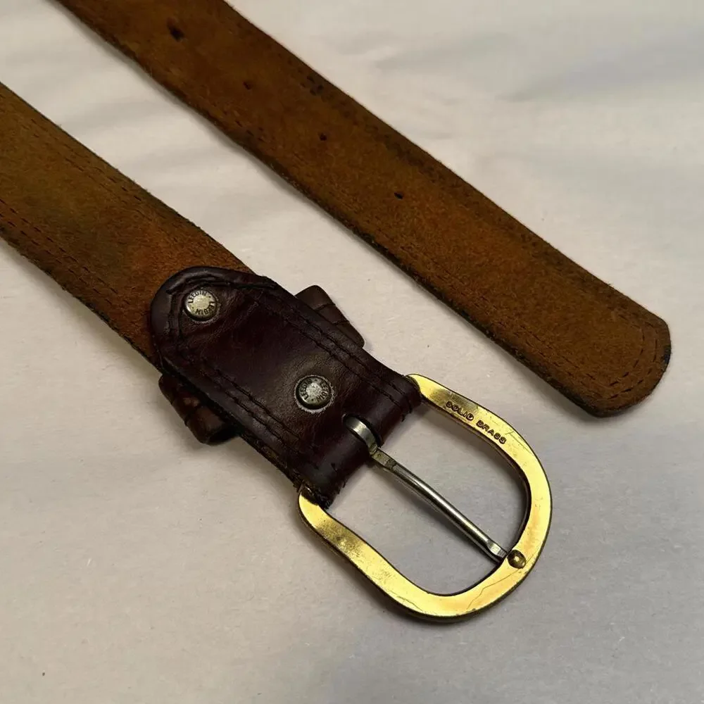 Vintage Leegin Genuine Leather Belt‎ Solid Brass Dark Brown fits like L/XL